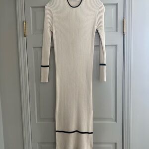 Everlane Cream Ribbed Knit Dress with Black Accents